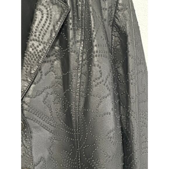 VTG 90s Y2K B&J Genuine Leather Blazer M Black 3D Embossed Boho Hippie - Picture 2 of 14